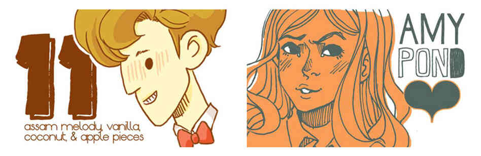 "Eleven," one of Cara McGee's blends inspired by the new Doctor Who, is described as "quirky and dark." Amy Pond — a blend in honor of one of the doctor's recent time-travelling companions — is a fiery orange, cranberry and rooibos vanilla chai. "Eleven," one of Cara McGee's blends inspired by the new Doctor Who, is described as "quirky and dark." Amy Pond — a blend in honor of one of the doctor's recent time-travelling companions — is a fiery orange, cranberry and rooibos vanilla chai.