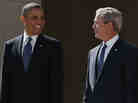 President Obama and former President George W. Bush at the dedication of the George W. Bush library in Dallas.