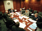 President George W. Bush leads his National Security Council in the Situation Room of the White House on Oct. 12, 2001. At the George W. Bush Presidential Library and Museum, this Situation Room has been rebuilt with the original furnishings. President George W. Bush leads his National Security Council in the Situation Room of the White House on Oct. 12, 2001. At the George W. Bush Presidential Library and Museum, this Situation Room has been rebuilt with the original furnishings.
