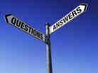 Street signs at an intersection. One says: questions. The other says: answers. Street signs at an intersection. One says: questions. The other says: answers.