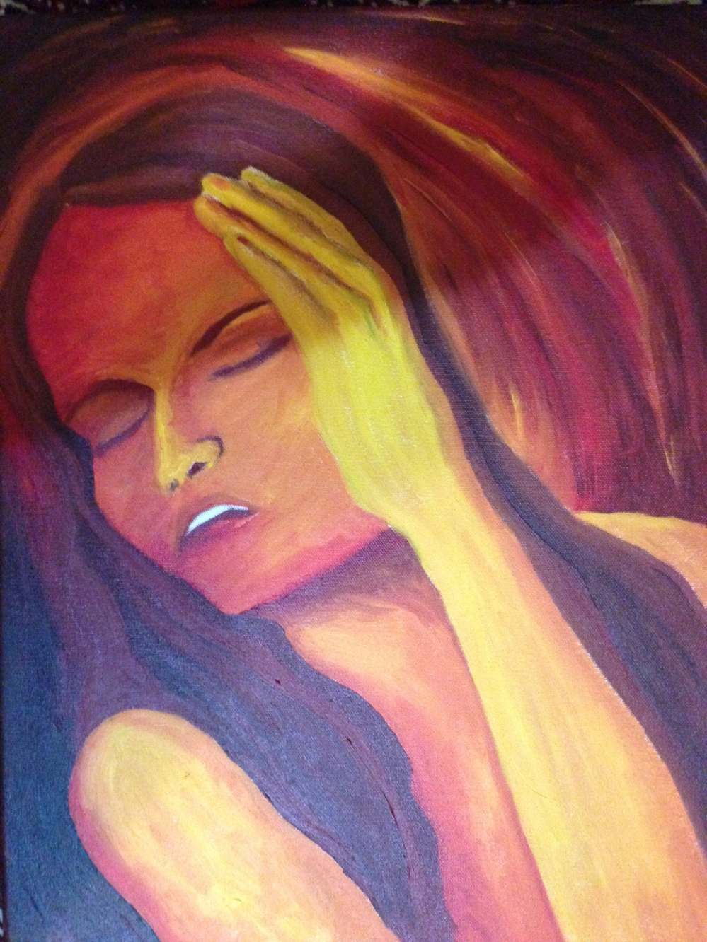 Bates experienced migraines as a child. She made this painting to depict how they felt to her.