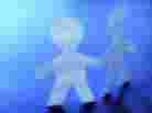 Paper cutouts of two figures holding hands on a blue background. Paper cutouts of two figures holding hands on a blue background.