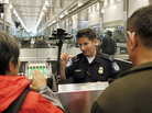 A Customs and Border Protection officer explains to arriving international passengers at Los Angeles International Airport how to provide their fingerprints. While visitors are fingerprinted and photographed upon arrival in the U.S., they are currently not tracked upon departure. A Customs and Border Protection officer explains to arriving international passengers at Los Angeles International Airport how to provide their fingerprints. While visitors are fingerprinted and photographed upon arrival in the U.S., they are currently not tracked upon departure.