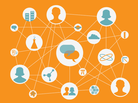 An orange graphic showing the connections between people and things.