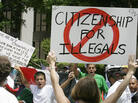 Protesters demonstrate in downtown Orlando, Fla., on May 1, 2006. Most news outlets have long abandoned the use of the term "illegals." Protesters demonstrate in downtown Orlando, Fla., on May 1, 2006. Most news outlets have long abandoned the use of the term "illegals."