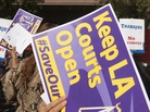 Members of the Save Our Courts coalition rally outside the Los Angeles County Courthouse in March. The county will soon cut the number of courthouses handling small claims cases from 27 to six. Members of the Save Our Courts coalition rally outside the Los Angeles County Courthouse in March. The county will soon cut the number of courthouses handling small claims cases from 27 to six.