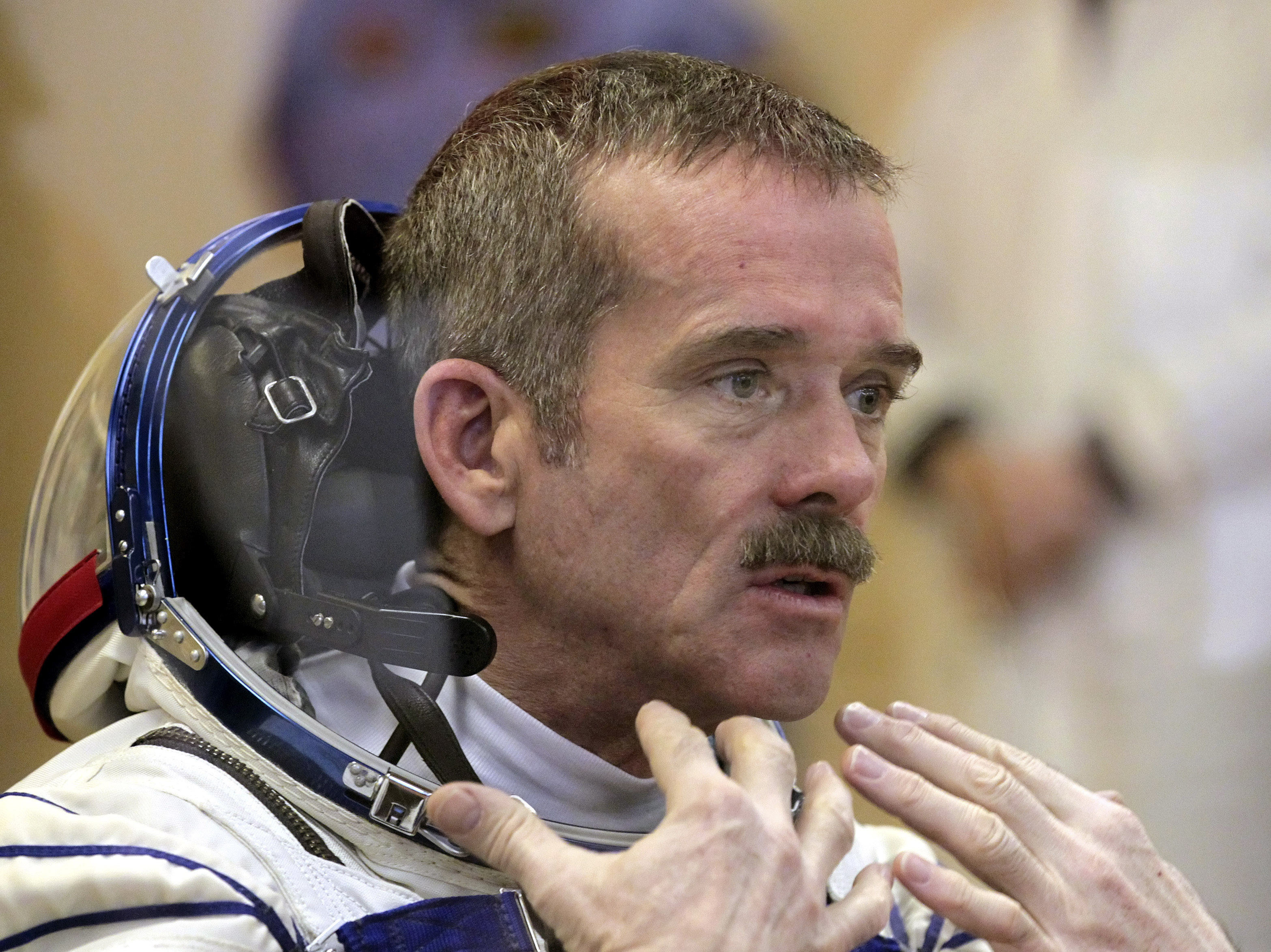 Commander Chris Hadfield discovered the leaking ammonia on Thursday.