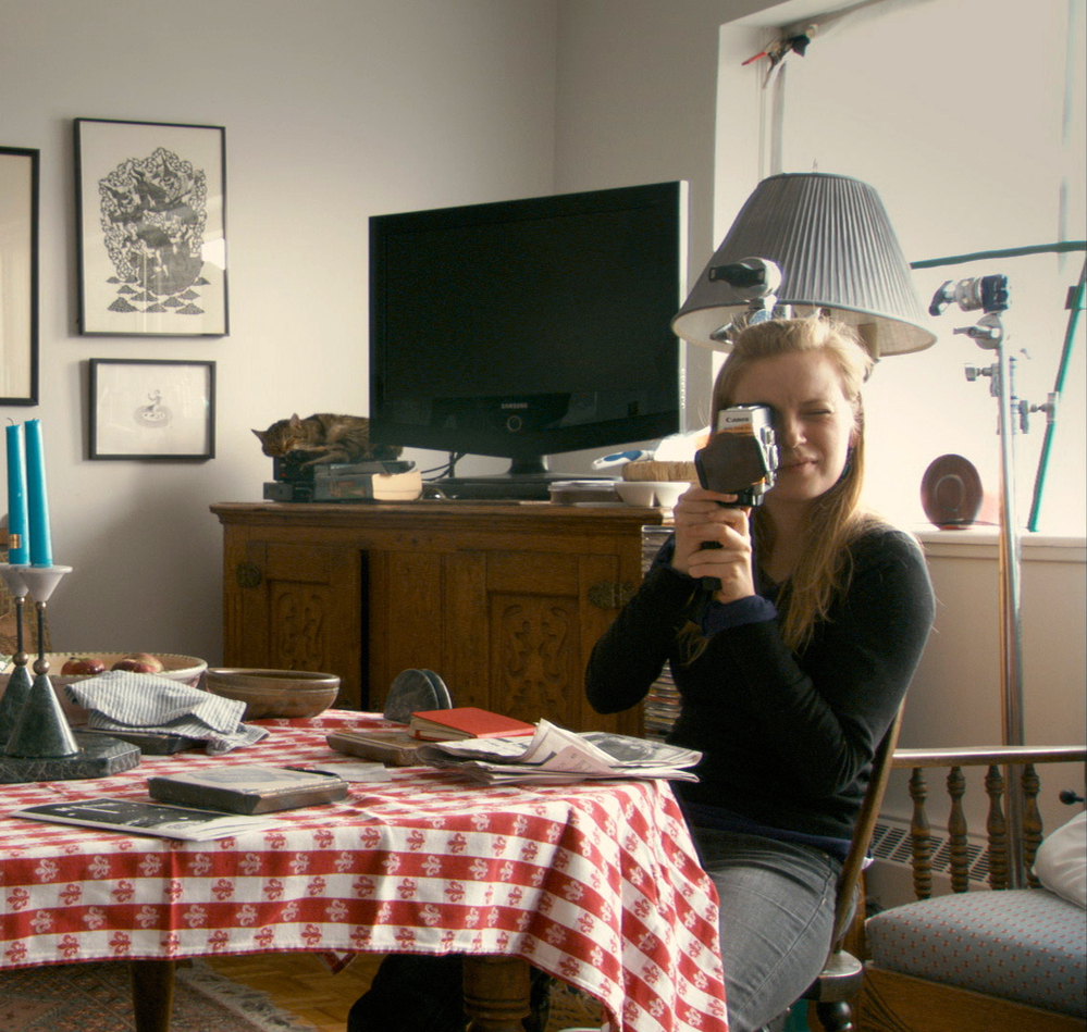 Polley in the present day, with her Super-8 camera.