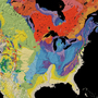 This map, from the United States Geological Survey, shows the age of bedrock in different regions of North America. Scientists found ancient water in bedrock north of Lake Superior. This region, colored red, was formed more than 2.5 billion years ago. This map, from the United States Geological Survey, shows the age of bedrock in different regions of North America. Scientists found ancient water in bedrock north of Lake Superior. This region, colored red, was formed more than 2.5 billion years ago.
