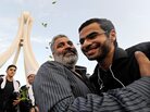 Online activist Ali Abdulemam (right) is greeted in Manama, Bahrain, on Feb. 23, 2011, shortly after anti-government protests began. Wanted by the government, he went into hiding the following month. He escaped from Bahrain after two years underground and made his first public appearance Wednesday in Oslo, Norway. Online activist Ali Abdulemam (right) is greeted in Manama, Bahrain, on Feb. 23, 2011, shortly after anti-government protests began. Wanted by the government, he went into hiding the following month. He escaped from Bahrain after two years underground and made his first public appearance Wednesday in Oslo, Norway.