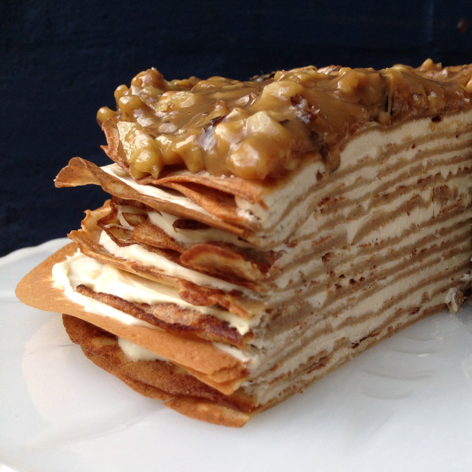 Whole Banana Crepe Cake With Yogurt And Walnut Butterscotch