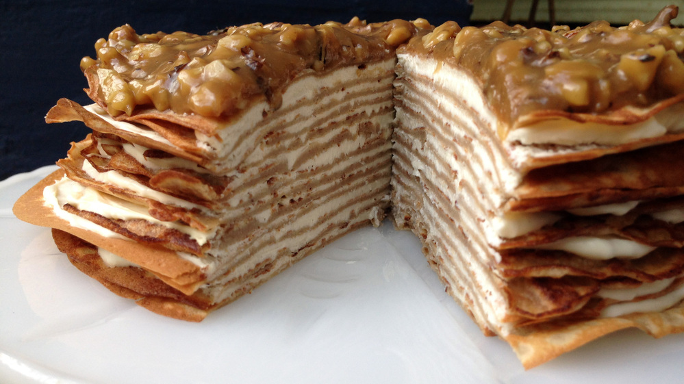 Whole Banana Crepe Cake With Yogurt And Walnut Butterscotch