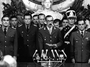 Gen. Jorge Rafael Videla (center) is sworn in as president in Buenos Aires after seizing power in 1976. Gen. Jorge Rafael Videla (center) is sworn in as president in Buenos Aires after seizing power in 1976.
