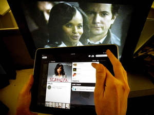 Kerry Washington from ABC's Scandal is shown on a TV monitor as an iPad displays the show page.