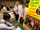 Students fill out applications during a job fair at the University of Illinois Springfield in February. Fed up with working for free, some interns are suing their employers. Students fill out applications during a job fair at the University of Illinois Springfield in February. Fed up with working for free, some interns are suing their employers.