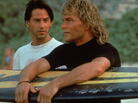 Actors Keanu Reeves and Patrick Swayze in Kathryn Bigelow's 1991 action film, Point Break. Actors Keanu Reeves and Patrick Swayze in Kathryn Bigelow's 1991 action film, Point Break.
