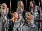 The Valkyries, led by Brunnhilde (soprano Debra Voigt, lower left), are the warrior maidens of Richard Wagner's epic Ring cycle.