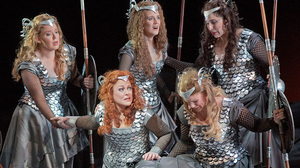 The Valkyries, led by Brunnhilde (soprano Debra Voigt, lower left), are the warrior maidens of Richard Wagner's epic Ring cycle.