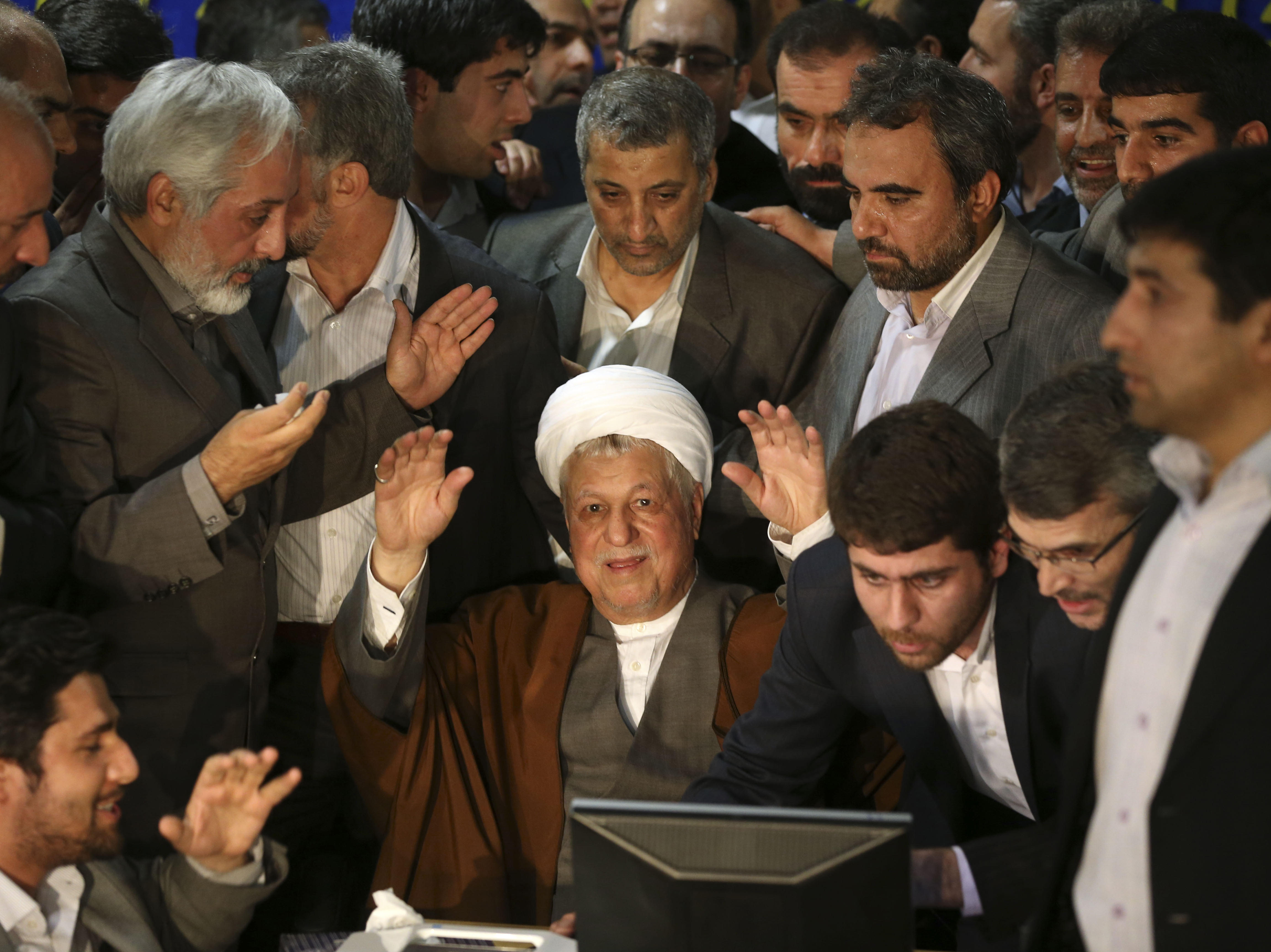 Former Iranian President Akbar Hashemi Rafsanjani's candidacy for the country's presidency was rejected Tuesday by the powerful Guardian Council. He's seen here on May 11 registering his candidacy for the June 14 election.