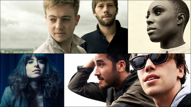 Clockwise from upper left: Mount Kimbie, Laura Mvula, Jagwar Ma, Leah Siegel of Firehorse