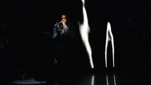 Kanye West performing "Black Skinhead" on Saturday Night Live last weekend.