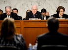 Senate Judiciary Chairman Patrick Leahy, D-Vt. (center), listens to testimony during a hearing on the immigration bill on April 22. Senate Judiciary Chairman Patrick Leahy, D-Vt. (center), listens to testimony during a hearing on the immigration bill on April 22.