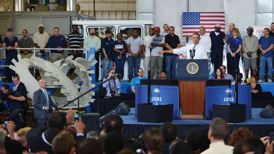 President Obama speaks at Ellicott Dredges in Baltimore on May 17. The trip followed a visit by the company's president to Capitol Hill to testify in support of the Keystone XL pipeline. The White House says Obama's speech had nothing to do with Keystone, but environmental groups have been frustrated with his stance on the issue. President Obama speaks at Ellicott Dredges in Baltimore on May 17. The trip followed a visit by the company's president to Capitol Hill to testify in support of the Keystone XL pipeline. The White House says Obama's speech had nothing to do with Keystone, but environmental groups have been frustrated with his stance on the issue.