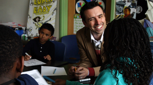 Author Jarrett Krosoczka teaches a drawing class to a group of third- and fifth-graders at the Walker-Jones Education Campus in Washington, D.C.