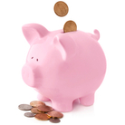 pink piggy bank with coins
