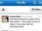 A screen capture shows a tweet sent by Emma Way after she was involved in a collision Sunday. She has apologized for the incident.