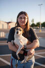 Jen Elsner of Norman brings a lost dog to the shelter at the Cleveland County Fairgrounds.