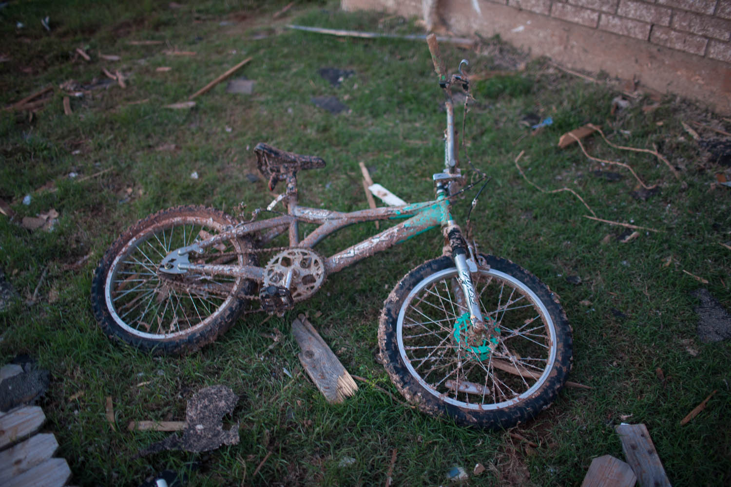 A bike is seen in a yard in the Heather Wood subdivision.