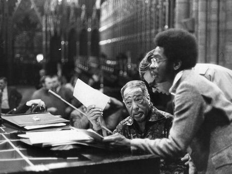 Duke Ellington rehearses for a 1973 concert in London's Westminster Abbey.