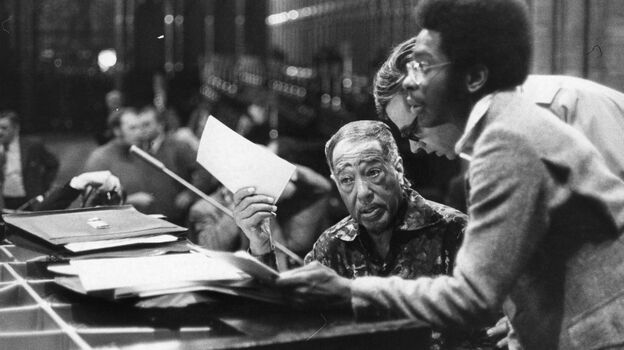 Duke Ellington rehearses for a 1973 concert in London's Westminster Abbey.