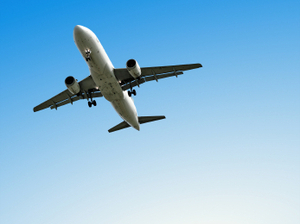 Airliner taking off in clear sky