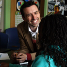 Author Jarrett Krosoczka teaches a drawing class to a group of third- and fifth-graders at the Walker-Jones Education Campus in Washington, D.C.