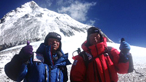 A photo from May 22 shows Yuichiro Miura, 80, right, and his son, Gota at their South Col camp at 26,247 feet during their climb to the top of Mount Everest. Miura became the oldest man to reach the peak.