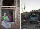 Sara Hock, 11, poses for a portrait in her bedroom window. Sarah was at school during the tornado, while her father, Brian Hock, took shelter.