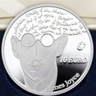 A commemorative 10-euro coin featuring James Joyce bears an image of the author that his literary estate did not approve. It also misquotes his work. A commemorative 10-euro coin featuring James Joyce bears an image of the author that his literary estate did not approve. It also misquotes his work.