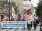 Demonstrators in Paris protest Thursday against a measure to teach more university courses in English. Demonstrators in Paris protest Thursday against a measure to teach more university courses in English.