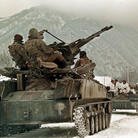 Russian soldiers take their position near the village of Shatoy, Chechnya.