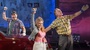 Keith Carradine (right) performs with the cast of <em>Hands on a Hardbody</em> during its spring 2013 run in New York.