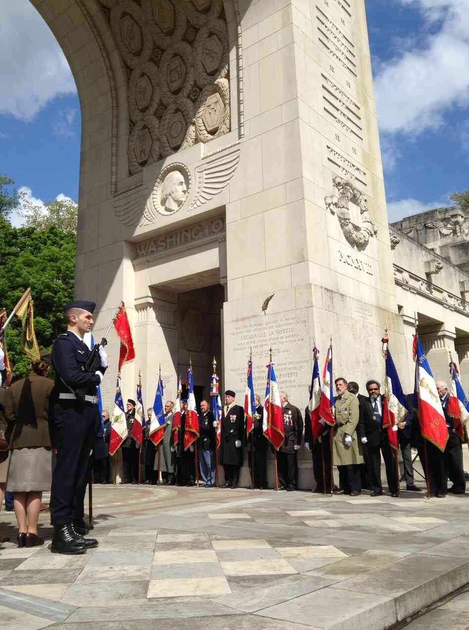 A memorial outside Paris honors members of the Lafayette Squadron, which was started by a group of young American men in 1914 who wanted to fight for France when World War I broke out. The U.S. had not yet entered the war. A memorial outside Paris honors members of the Lafayette Squadron, which was started by a group of young American men in 1914 who wanted to fight for France when World War I broke out. The U.S. had not yet entered the war.