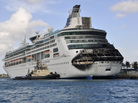 Damage on the Royal Caribbean ship Grandeur of the Seas is visible as the ship docks in Freeport, the Bahamas, on Monday. Damage on the Royal Caribbean ship Grandeur of the Seas is visible as the ship docks in Freeport, the Bahamas, on Monday.