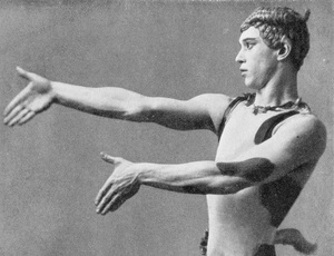 Vaslav Nijinsky as the faun at the premiere of the Ballets Russes' production of <em>Afternoon of the Faun</em> at the Theatre du Chatelet in Paris in May 1912. <a href=