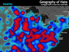 Monica Stephen's "Geography of Hate" map, shows the locations of racial slurs on Twitter. Monica Stephen's "Geography of Hate" map, shows the locations of racial slurs on Twitter.