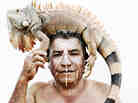 Man with iguana