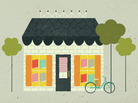 Illustration: Independent bookstore and bike. Illustration: Independent bookstore and bike.