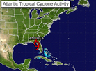 The National Hurricane Center's tracking system placed Tropical Storm Andrea on Florida's Gulf coast, level with Gainesville, Thursday afternoon. The storm is expected to spread rain and strong winds along the Southeastern coast tonight and Friday. The National Hurricane Center's tracking system placed Tropical Storm Andrea on Florida's Gulf coast, level with Gainesville, Thursday afternoon. The storm is expected to spread rain and strong winds along the Southeastern coast tonight and Friday.