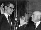 This photo provided by Rep. John Dingell's office shows Dingell (left) being sworn in by Speaker of the House Sam Rayburn of Texas in 1955.